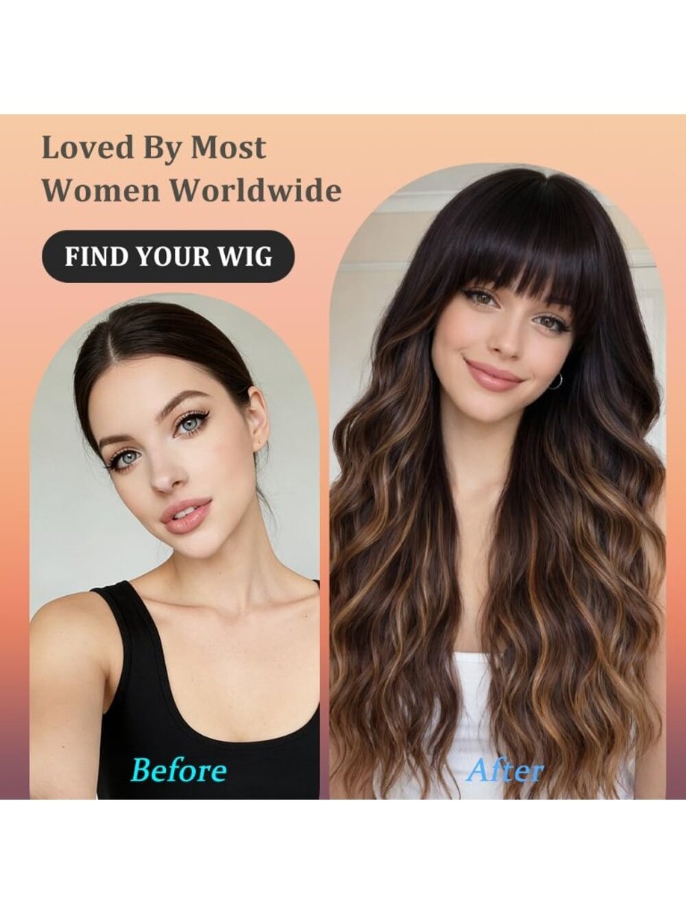 26 Inch Women's Ombre Brown Soft Layered Wavy Curly Hair Wig with Natural Shine - Picture 3 of 7
